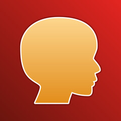 People head sign. Golden gradient Icon with contours on redish Background. Illustration.
