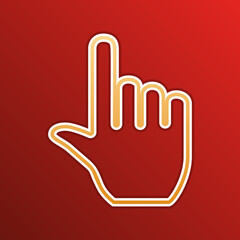 Hand sign illustration. Golden gradient Icon with contours on redish Background. Illustration.