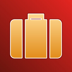 Briefcase sign illustration. Golden gradient Icon with contours on redish Background. Illustration.