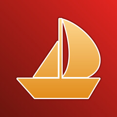 Fototapeta premium Sail Boat sign. Golden gradient Icon with contours on redish Background. Illustration.