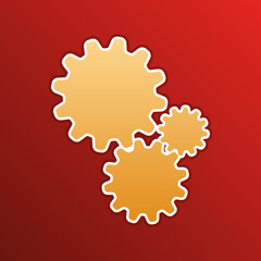 Settings sign illustration. Golden gradient Icon with contours on redish Background. Illustration.