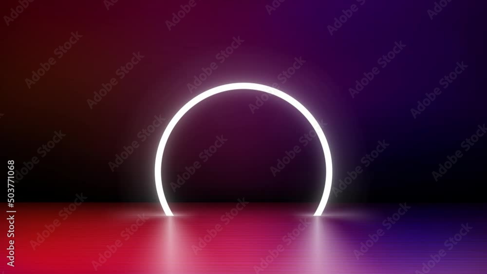 Poster vivid studio with glowing neon light. 3d footage with zoom and glow effect