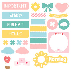 Cute paper notes. Stationary set. Scrapbook notes and cards.Printable planner stickers. To Do List note. Template for your message. Decorative planning element. Vector illustration.