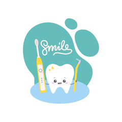 Oral care month, teeth care vector illustration