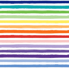 Hand drawn striped pattern, rainbow stripe seamless background, childish rainbow brush strokes. vector grunge stripes