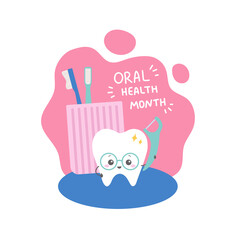 Oral care month, teeth care vector illustration