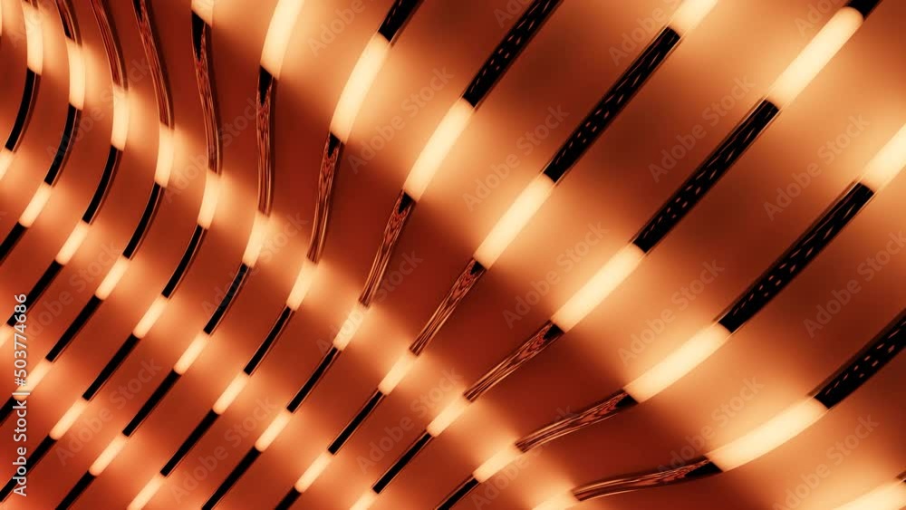 Poster moving luminous stripes in tubes. design. background of curved tubes on surface with luminous stroke