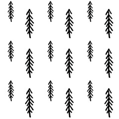 Forest trees pattern sketch style vector. Ourdoor adventures hand drawn symbol isolated on white