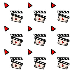 Film clapper with play buttons  pattern sketch style vector. Movie production hand drawn symbol isolated on white