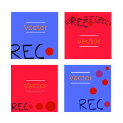 Rec camera play button sketch vector set of illustrations. Video motion hand drawn social media square background