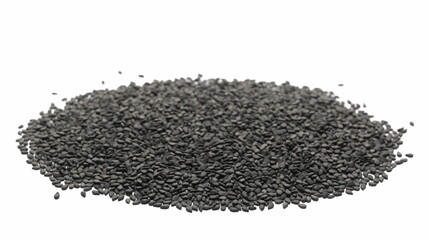 Black sesame seeds pile isolated on white  