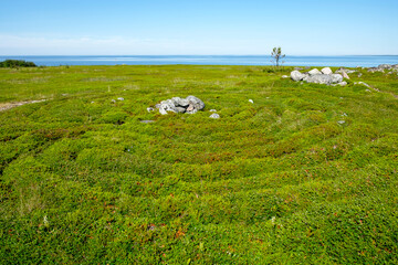 Ancient stone labyrinth on the seashore