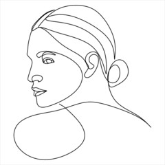 Continuous line drawing of Portrait of a Beautiful Woman's face. The Concept of Skin Beauty Care for young female models. Fashion beauty model with a white background. Vector