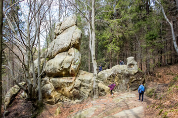 stone rock fortress in the historical and cultural reserve, "Tustan" in the Carpathians, Western Ukraine