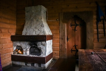 Fototapety  old stone fireplace in the museum of historical and cultural, reserve "Tustan", Carpathians, Western Ukraine