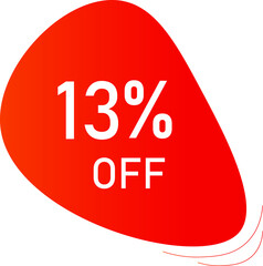 Sale tag 13% off, banner design template, orange color , discount app icon, vector illustration