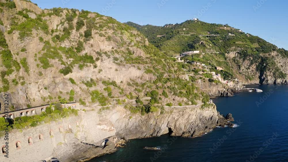 Wall mural Aerial view of Riomaggiore village at the Cinque Terre, UNESCO world heritage in Liguria, Italy