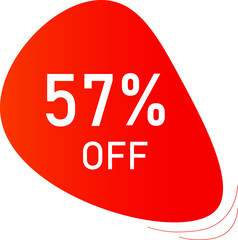 Sale tag 57% off, banner design template, orange color , discount app icon, vector illustration