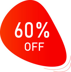 Sale tag 60% off, banner design template, orange color , discount app icon, vector illustration