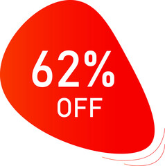 Sale tag 62% off, banner design template, orange color , discount app icon, vector illustration