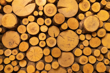 Wall decorated with round saw cuts of trees