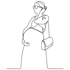 continuous line drawing of pregnant woman vector illustration