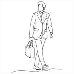The man is thoughtful, in a suit. Office man. Businessman. full growth. One line. Drawing
