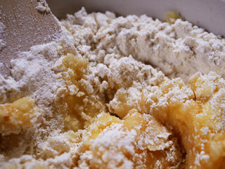 Cake mixture in a bowl ready for mixing 