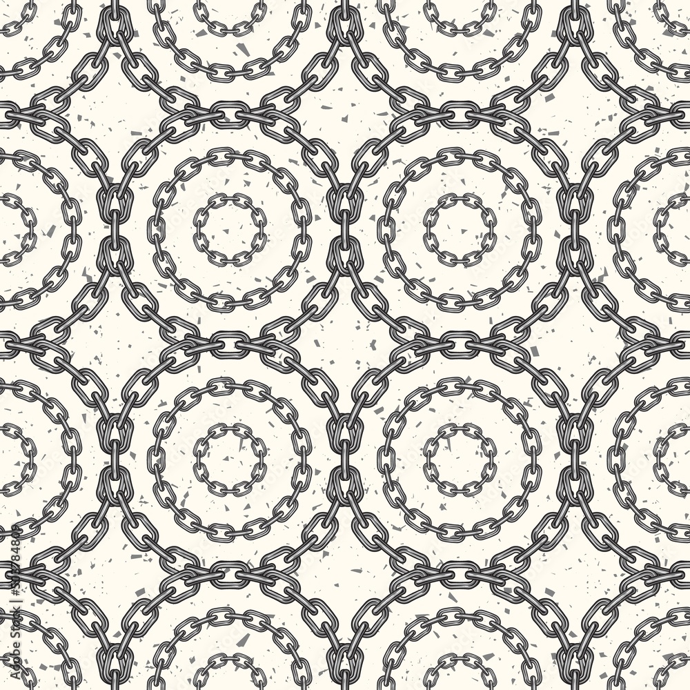 Aufkleber seamless geometric chain pattern with circles of differesnt size on white textured background. stain