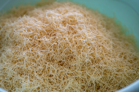 Thinly cut dough for raw kadayif dessert, kadayif dough,