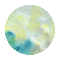 Watercolor background isolated circle on white background, paint stains on texture paper. Abstraction, planet painted in watercolor.