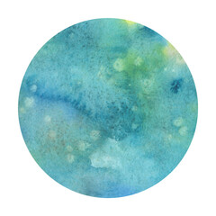 Watercolor background isolated circle on white background, paint stains on texture paper. Abstraction, planet painted in watercolor.