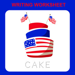 Fourth July Edition writing worksheet. Educational printable worksheet. Worksheet activity for preschool kids. Vector illustration.