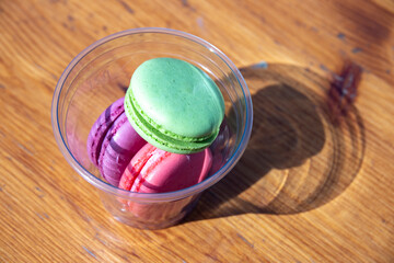 Macarons are multi-colored in nature. Multicolored french pasta for breakfast.