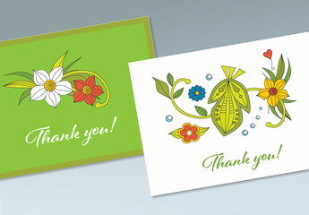 Thank You Card Template with Hand Drawn Flowers
