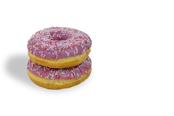 fresh tasty donuts with colorful sprinkles isolated on white background