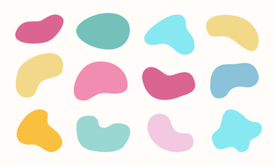 Liquid blob elements of pastel tone color. Set of modern graphic elements. Abstract blotch shape collection. Fluid dynamical colored forms banner. Vector designs.
