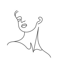 Woman face line drawing abstract art. Vector illustration. One line style