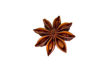 a single star anise isolated on white background, Star aniseed or Chinese star anise seed