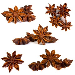 Set of delicious star anise, isolated on white background