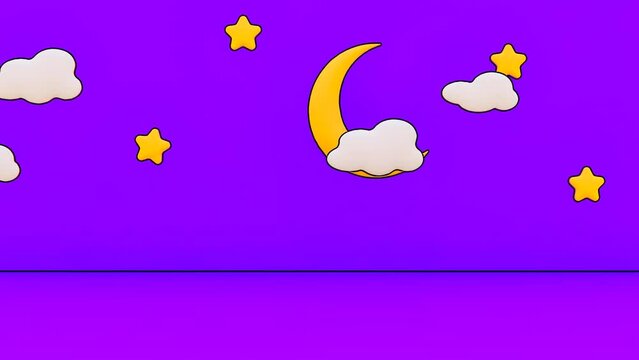 Cartoon bedtime moon, stars and clouds