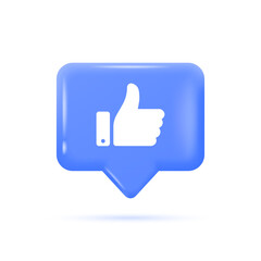 Fototapeta premium glossy 3d notification icon like or thumbs up. icon for social networks or apps. vector illustration isolated on white background.