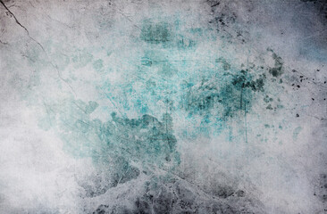 Modern grunge background in gray, white and turquoise blue color with scratches and stains for graphic design - 503793667