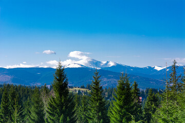 Beautiful view of the mountain peaks of the Ukrainian Carpathians