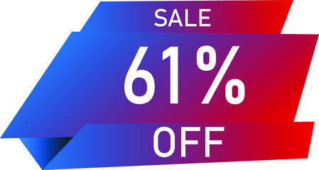 Sale tag 61% off, banner design template, geometric shape, vector illustration