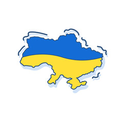 Ukraine map flag colors flat thin line icon. Ukraine national borders. Russian war against Ukraine