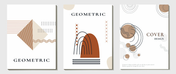 set of postcard, background made of geometric shapes. drawing, hand-drawn circle, line, dot, triangle, organic object. isolated banner. minimalism, boho art style. for paper, print, holiday idea