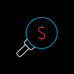 Looking for money. Dollar symbol magnifying glass