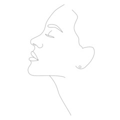 One face line. Minimalist continuous linear sketch of a female face. Female portrait black white artistic outline vector hand-drawn illustration. Boho girl. A woman's face. Portrait of minimalism.