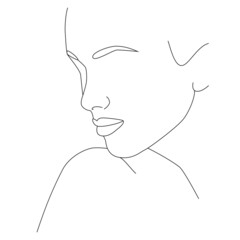Female Drawing . The Concept Of Fashionable Minimalism. Drawing Of Female Beauty. Vector Illustration. The face is one line. A woman's face. Portrait of minimalism.